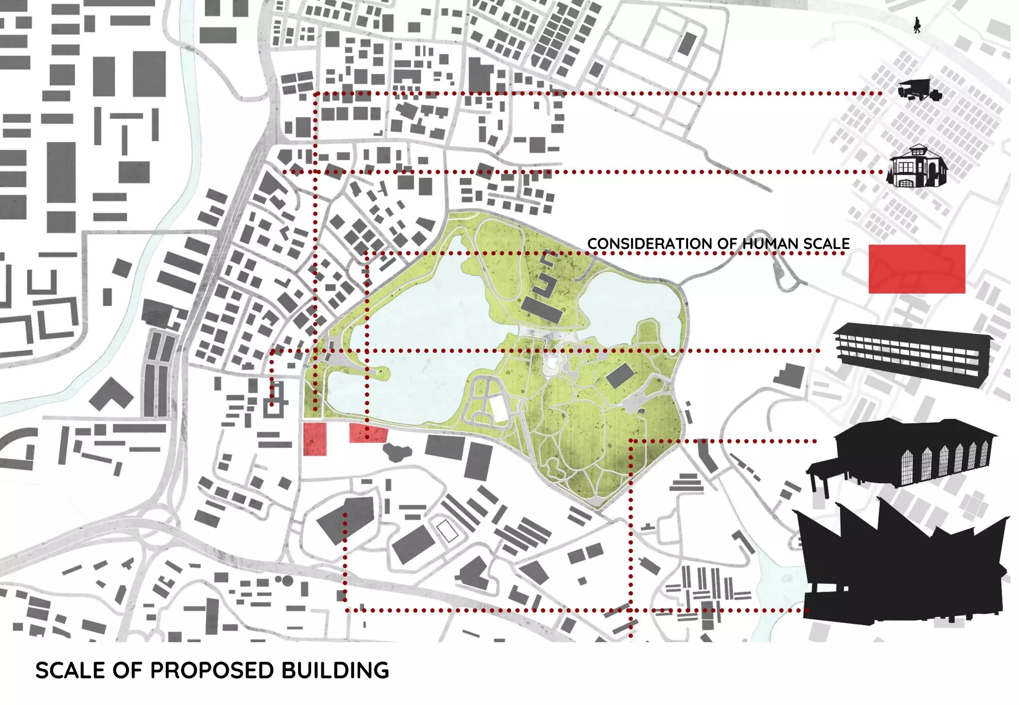 SCALE OF PROPOSED BUILDING
CONSIDERATION OF HUMAN SCALE
 