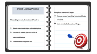 Types
of I.D
Desired Learning Outcomes
After studying this unit, the students will be able to:
 Identify instructional de...