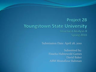 Submission Date: April 28, 2010
Submitted by:
Fisseha Habtewold Games
David Baker
ABM Mostafizur Rahman
 