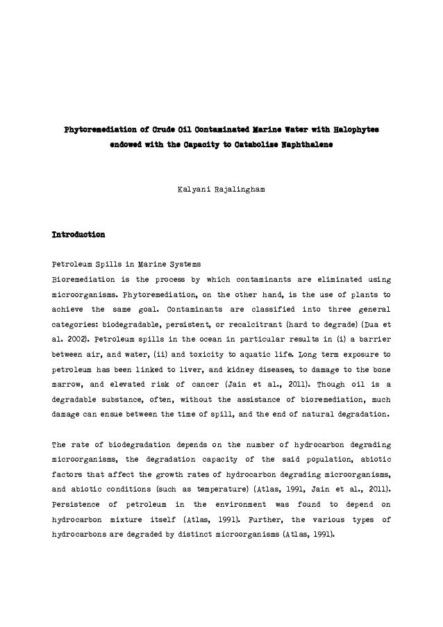 Phytoremediation of Crude Oil Contaminated Marine Water ...