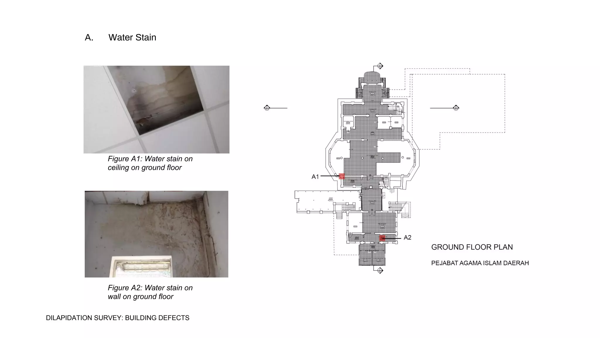 A. Water Stain
Figure A1: Water stain on
ceiling on ground floor
Figure A2: Water stain on
wall on ground floor
DILAPIDATION SURVEY: BUILDING DEFECTS
 