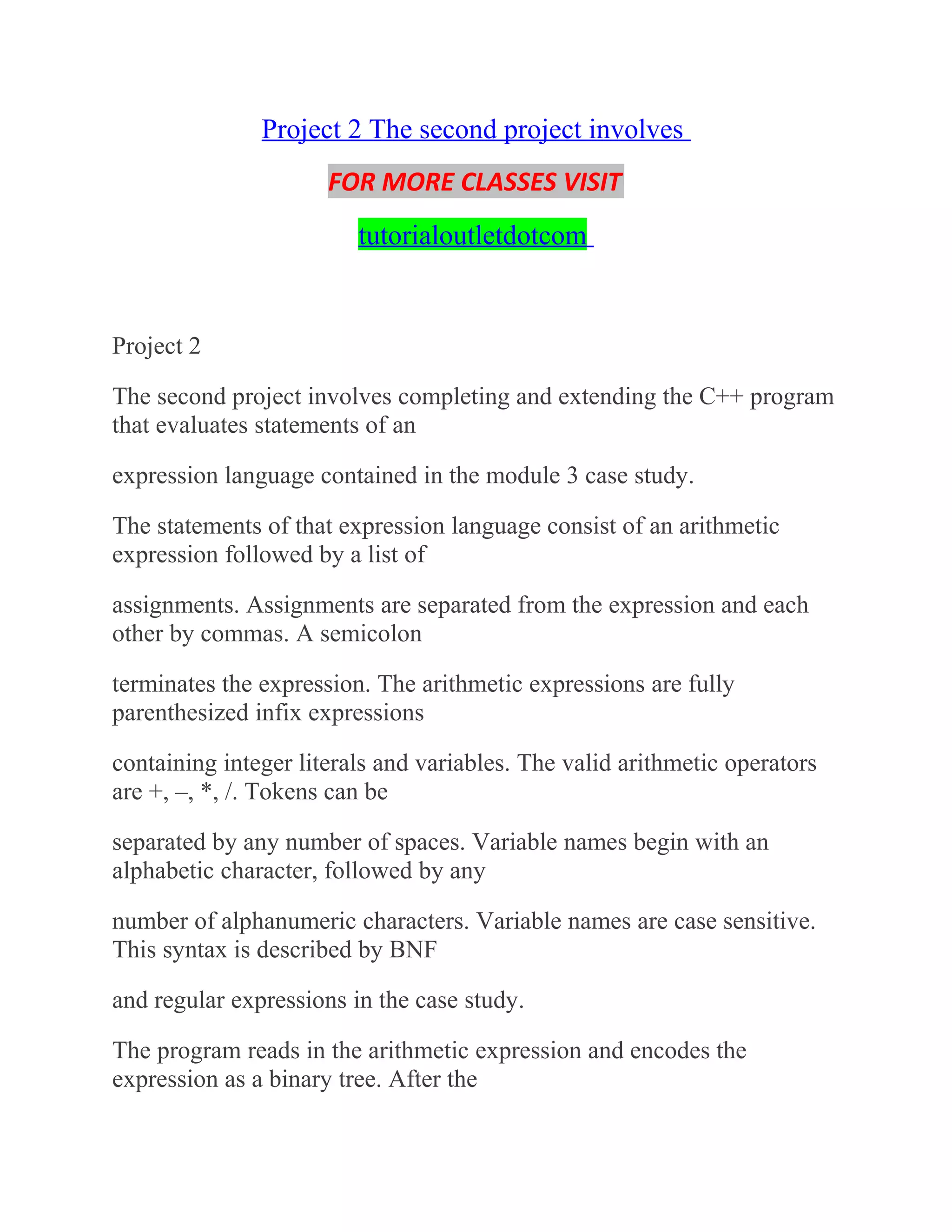 Project 2 the second project involves/tutorialoutlet | DOC