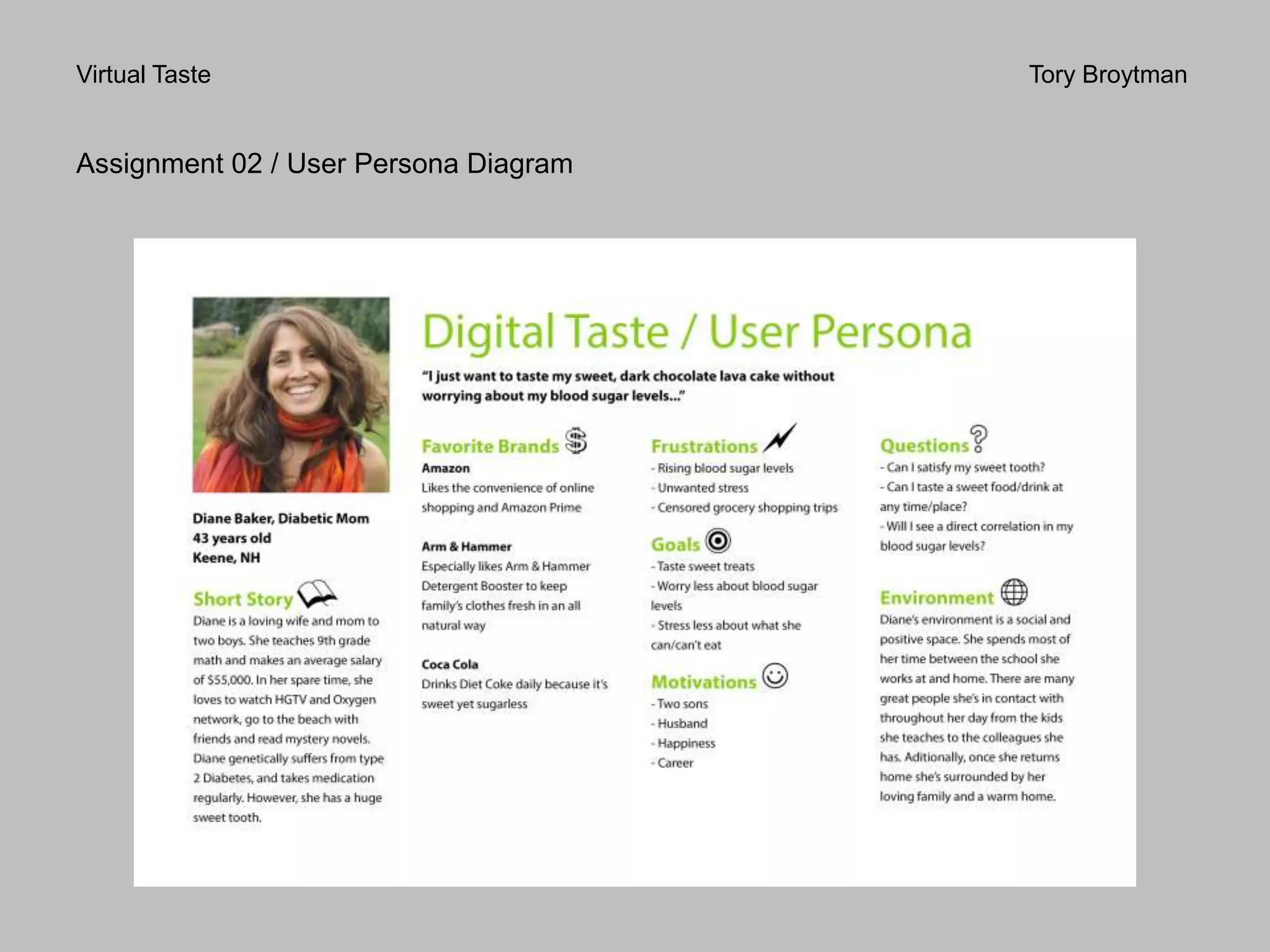 Virtual Taste Tory Broytman
Assignment 02 / User Persona Diagram
 