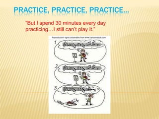 PRACTICE, PRACTICE, PRACTICE…
“But I spend 30 minutes every day
practicing…I still can’t play it.”

 