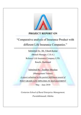 Insurance Project Report Mba Pdf Project a | PDF