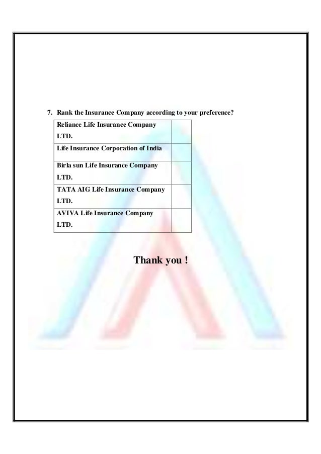 summer training project report of aviva life insurance summer training project report of aviva life insurance