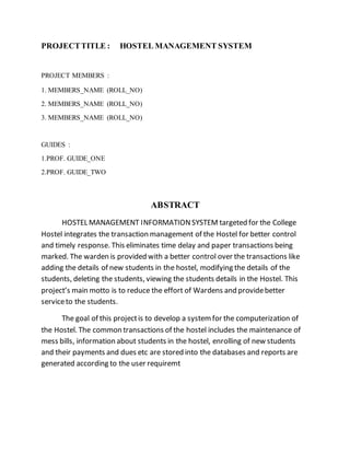 Abstract Of A Project