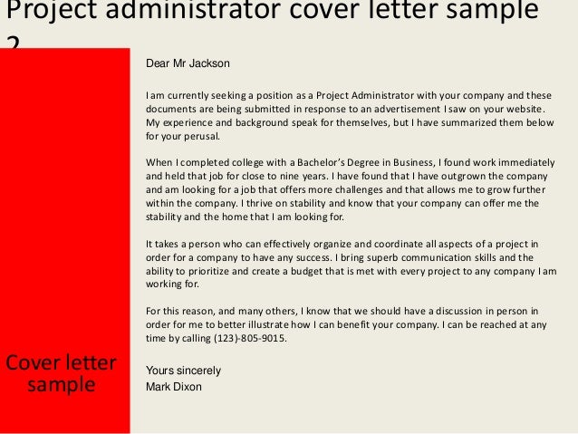 project administrator cover letter