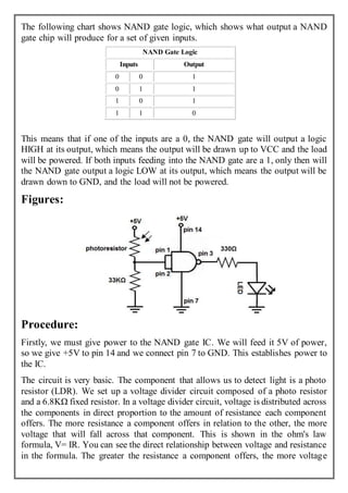LIGHT DETECTOR USING NAND GATE | DOCX | Cameras and Camcorders ...