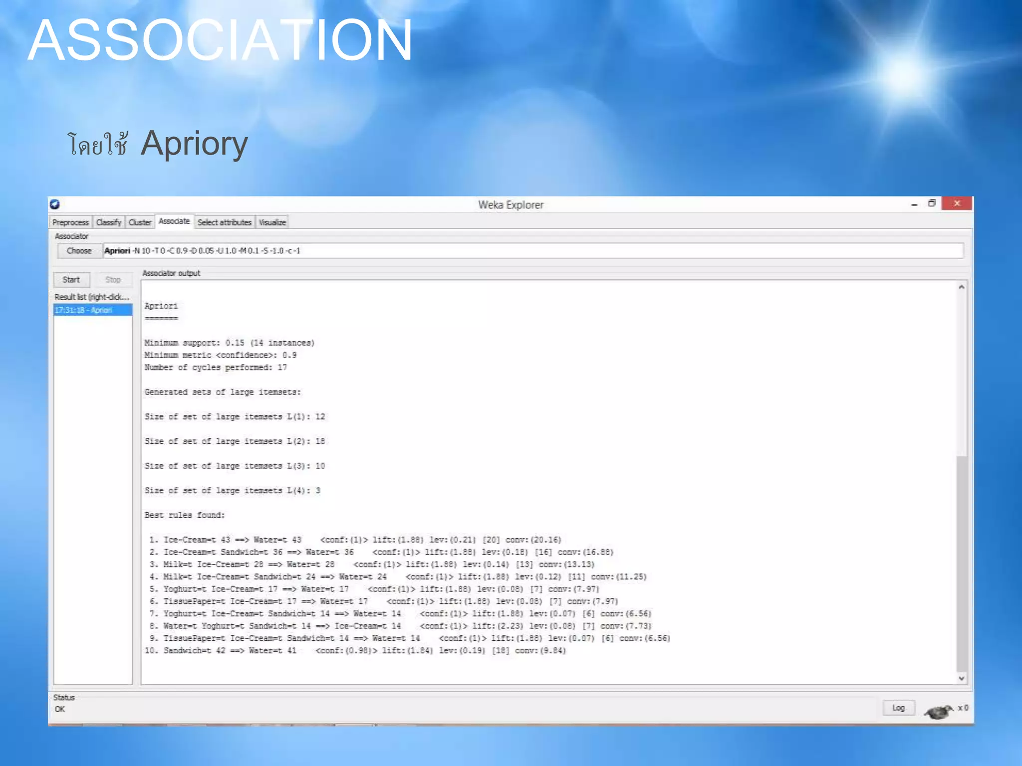 ASSOCIATION
โดยใช้ Apriory
 