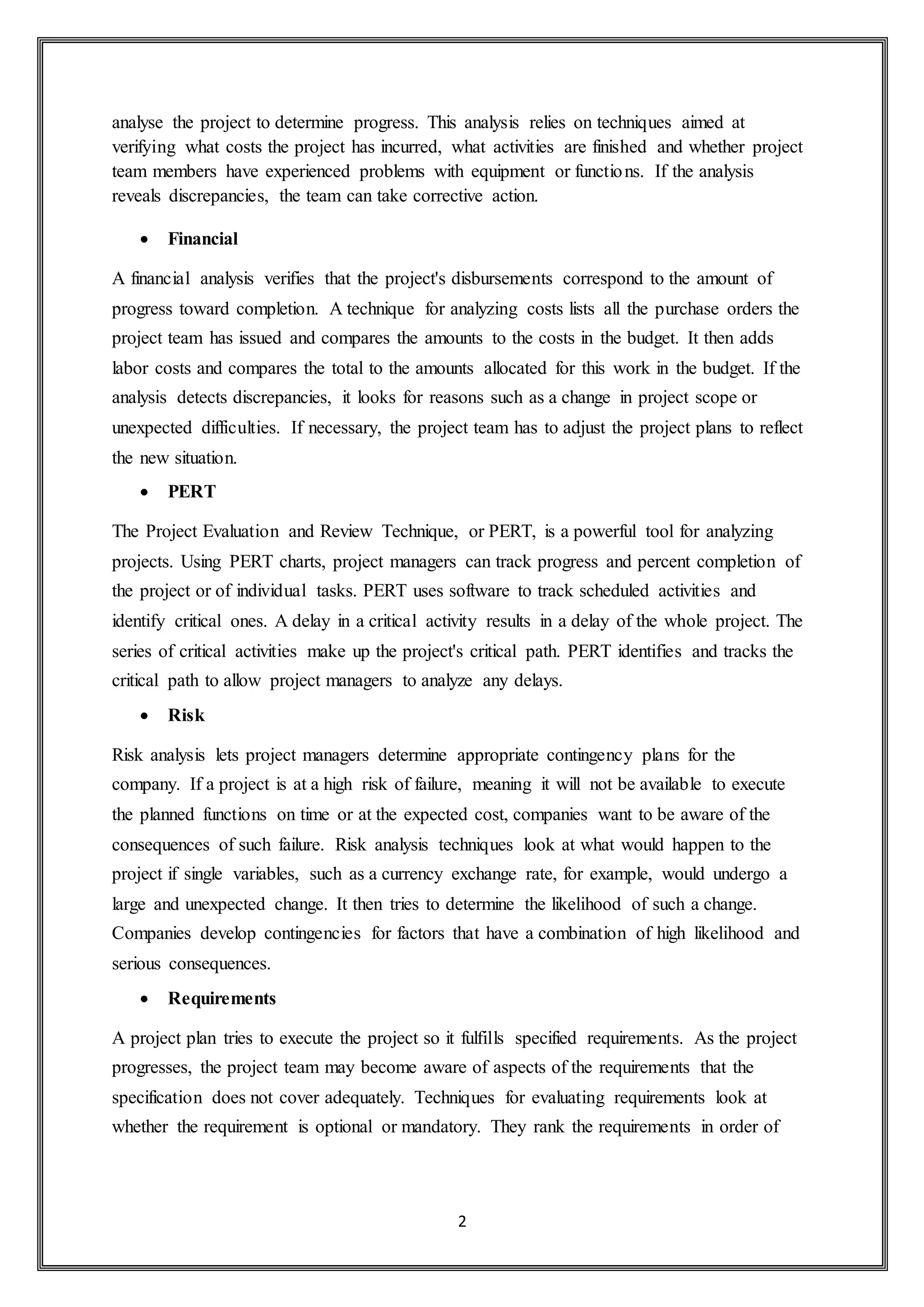 Project Analysis and Methods of project evaluation | DOCX