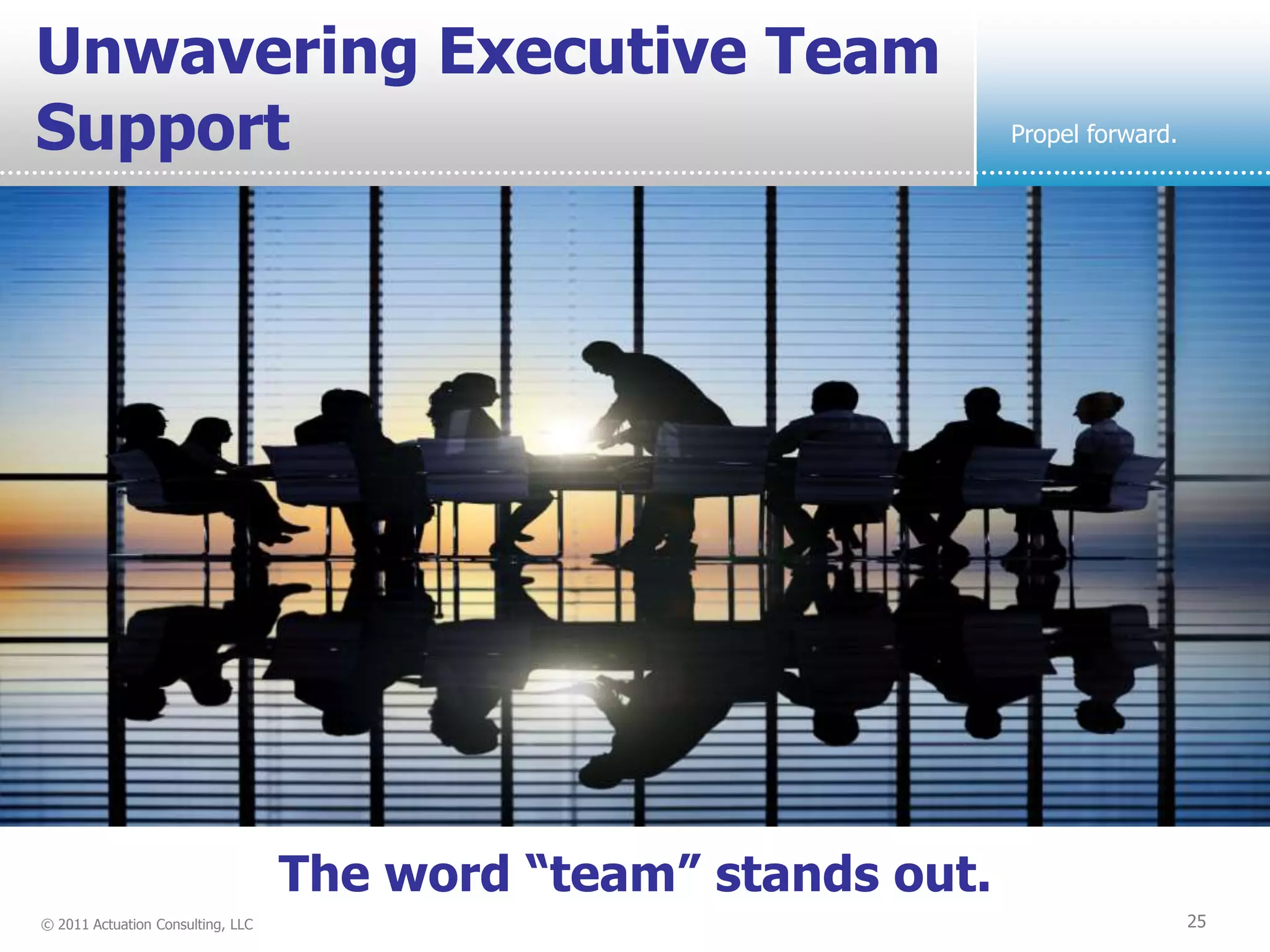 Unwavering Executive Team
Support                                                          Propel forward.




                                   The word “team” stands out.
© 2011 Actuation Consulting, LLC                                                   25
 