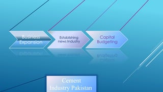 Cement
Industry Pakistan
Business
Expansion
Establishing
news Industry
Capital
Budgeting
 