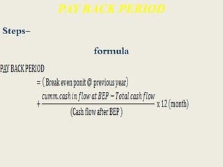 PAY BACK PERIOD
Steps-
formula
=
 