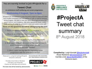 Compiled by: Leigh Kendall @leighakendall
Rosie Redstone @rosieredstone and
Camilla Lindo @camilla56026807 of the
Horizons team.
#ProjectA
Tweet chat
summary
8th August 2018
 