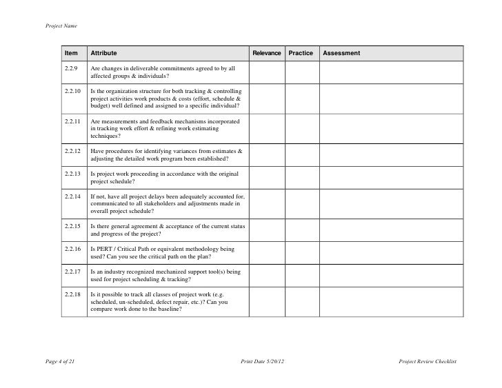 project audit review checklist
