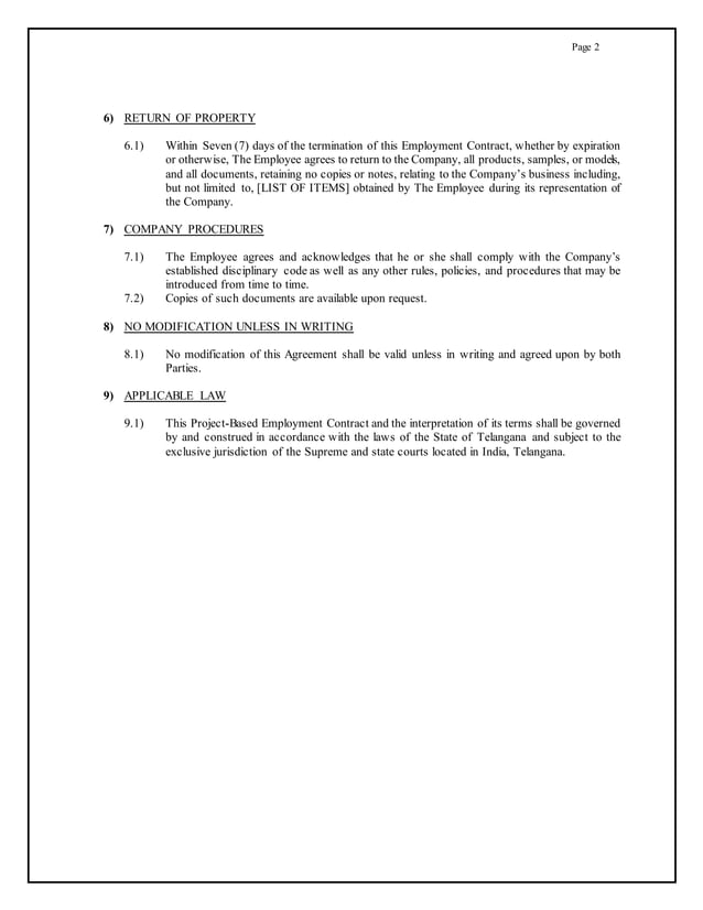 Project Based Employment Contract PDF Project based employment contract pdf