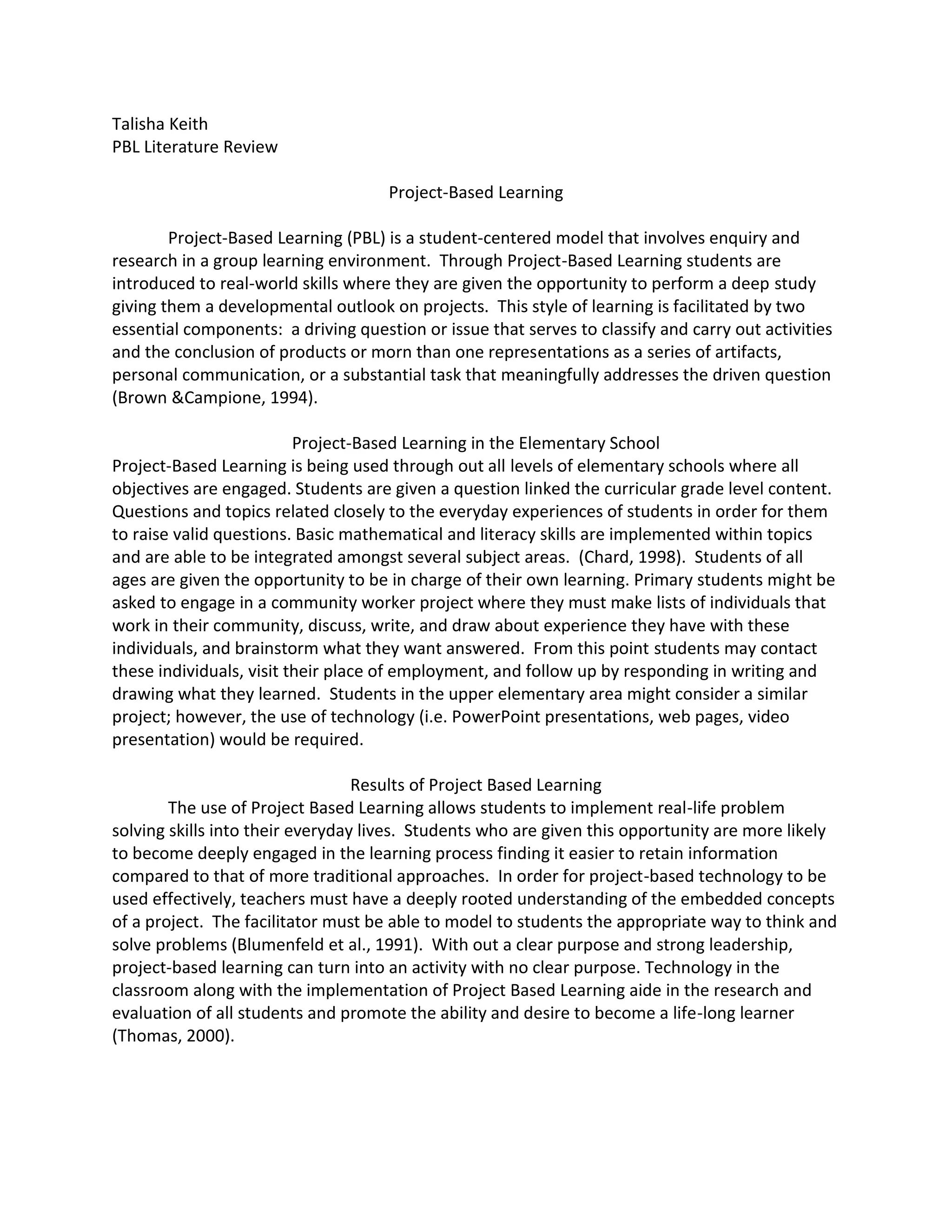 Project based learning group literature review