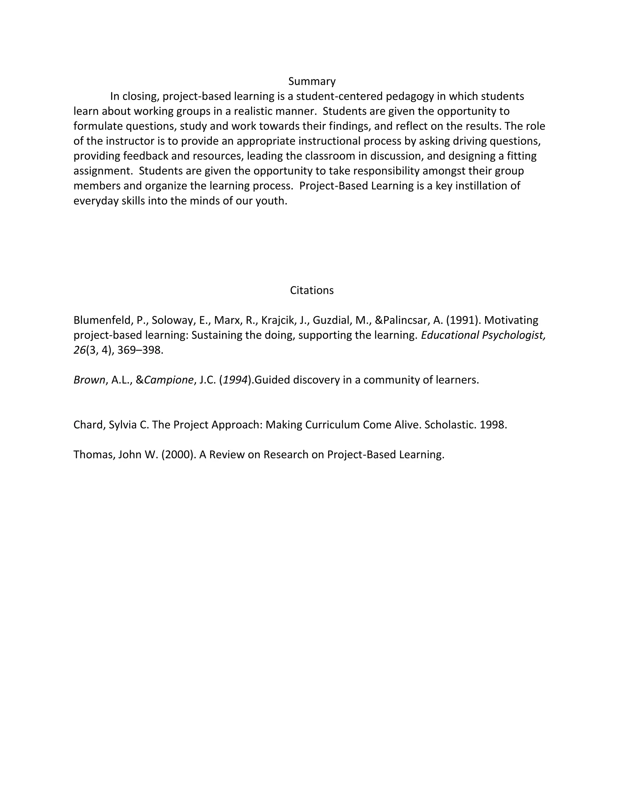 Project based learning group literature review