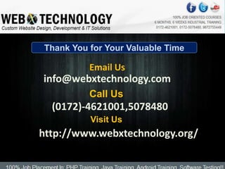 Thank You for Your Valuable Time

Email Us

info@webxtechnology.com
Call Us

(0172)-4621001,5078480
Visit Us

http://www.webxtechnology.org/

 