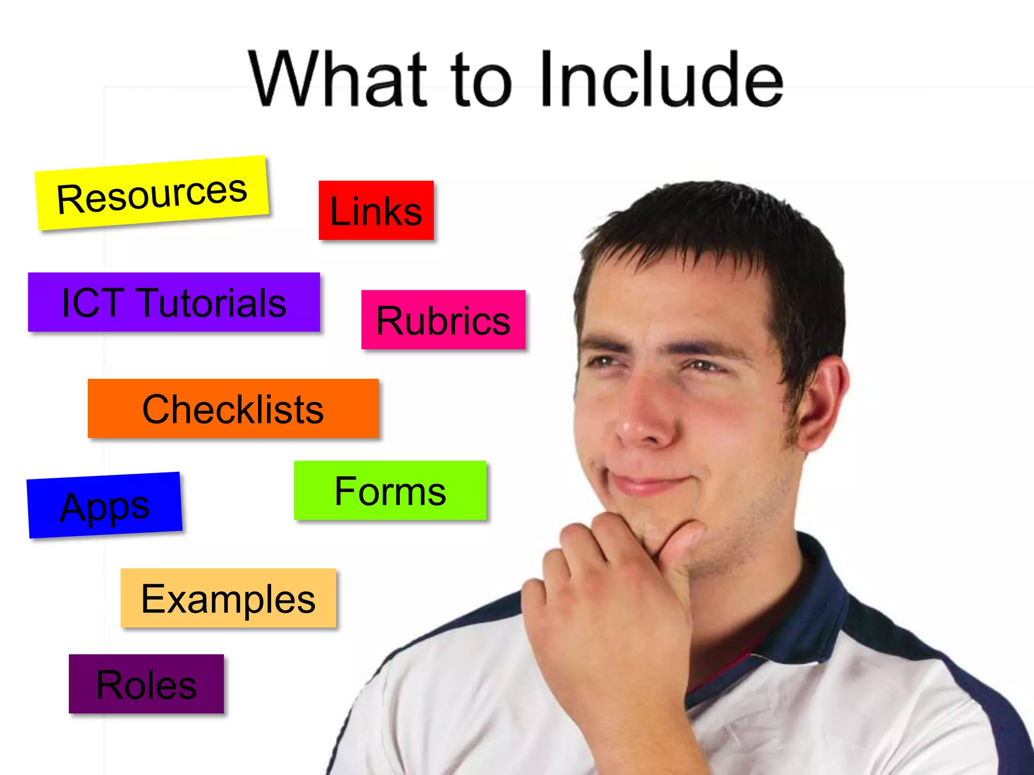Links
Examples
ICT Tutorials
Checklists
Forms
Rubrics
Roles
 