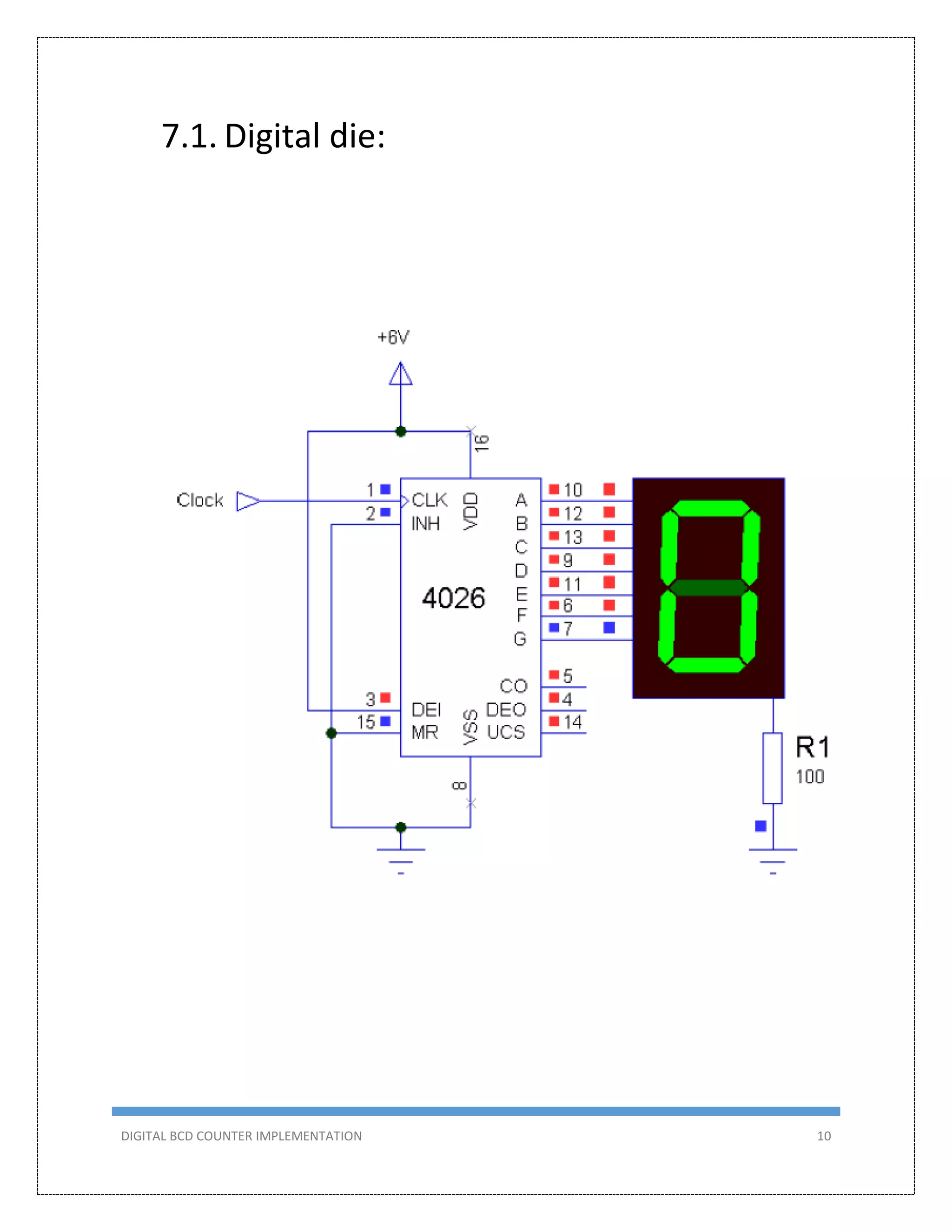 DIGITAL BCD COUNTER IMPLEMENTATION 10
7.1. Digital die:
 
