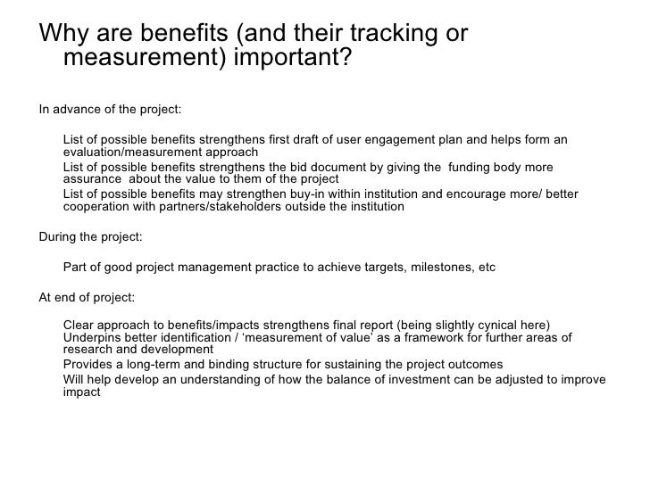 Project Benefits And Impacts Measurement