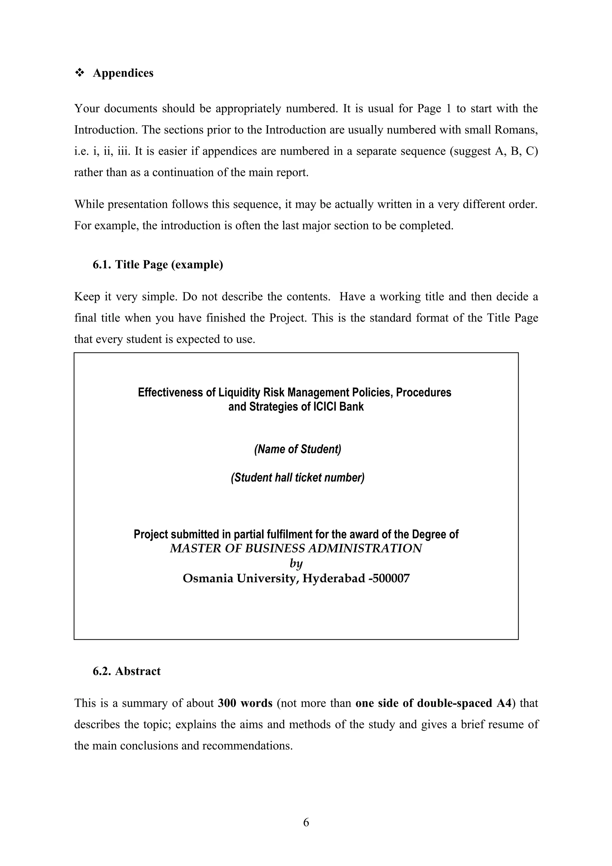 MBA Project Report as per Osmania University | DOC