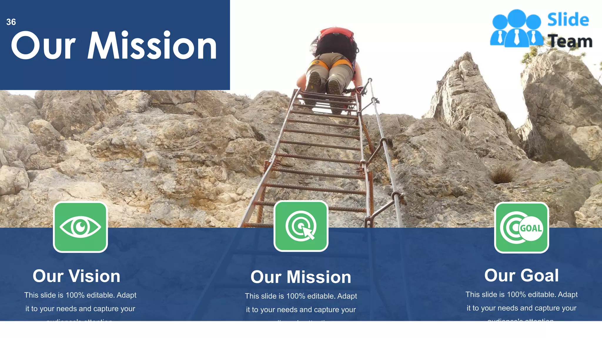 Our Mission
Our Vision
This slide is 100% editable. Adapt
it to your needs and capture your
audience's attention.
Our Mission
This slide is 100% editable. Adapt
it to your needs and capture your
audience's attention.
Our Goal
This slide is 100% editable. Adapt
it to your needs and capture your
audience's attention.
36
 
