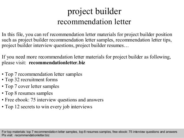 project builder recommendation letter recommendation letter builder
