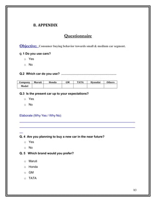 Hyundai Questionnaire.pdf Project by saurabh gupta on maruti suzuki india ltd.(1) | DOC
