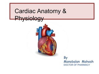 Cardiac Anatomy &
Physiology
By
Manobalan Mahesh
DOCTOR OF PHARMACY
 