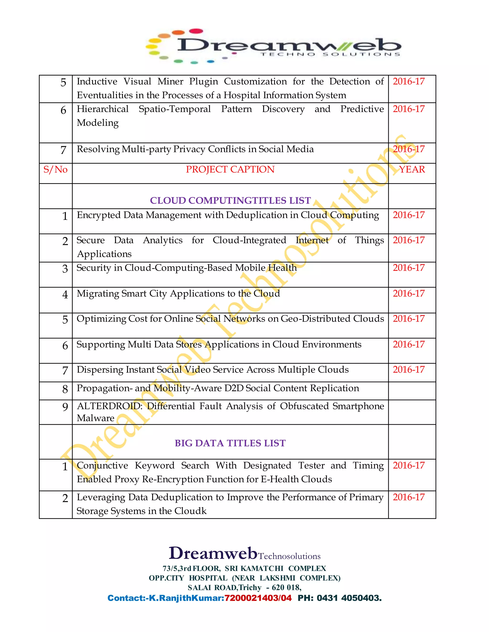 Project center in trichy @ieee 2016 titles for java and dotnet | PDF