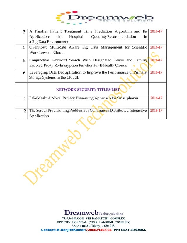 Project center in trichy @ieee 2016 titles for java and dotnet | PDF