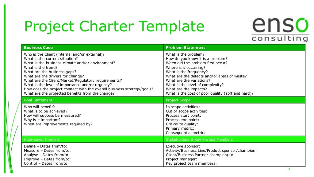  Lean Six Sigma Project Charter Template