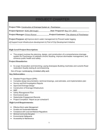 Project charter on construction of drain on a town and covering all ...