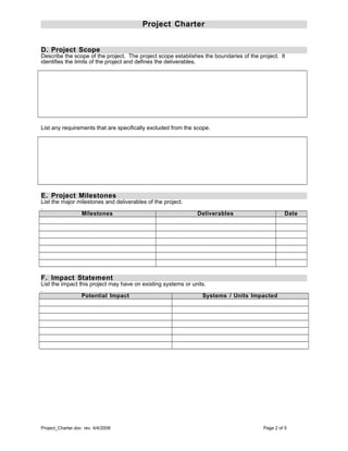 Project Charter Scope Statement Example Project charter template | DOC