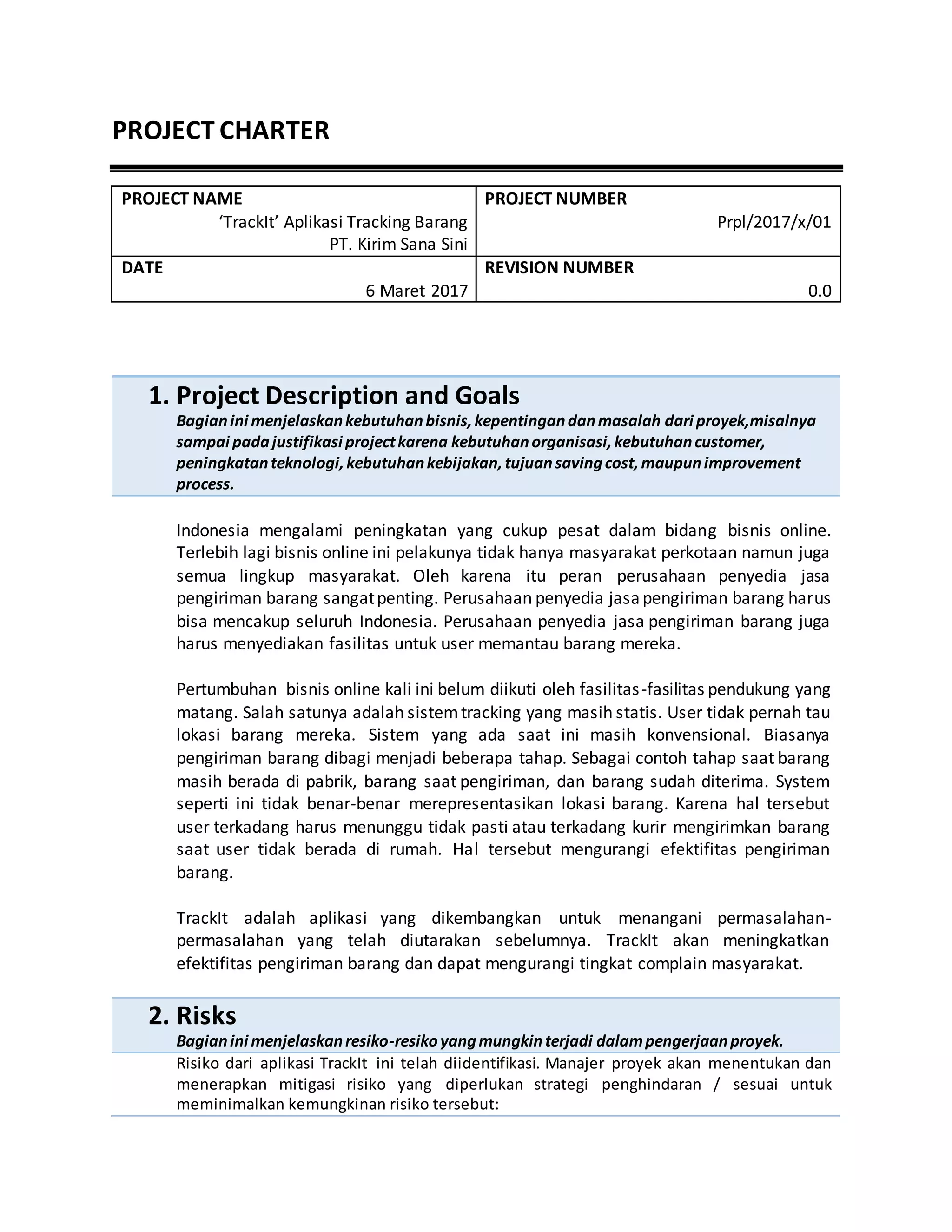 Project Sampay Project charter trackit | DOCX