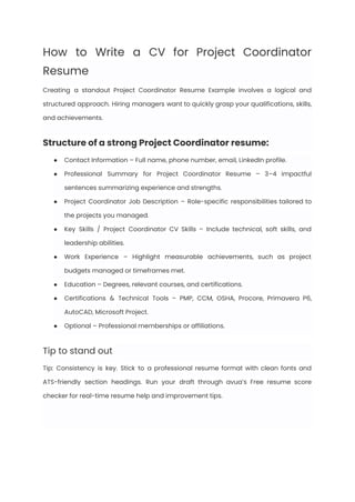 Project Coordinator Resume Examples & Writing Guide for 2025 | PDF