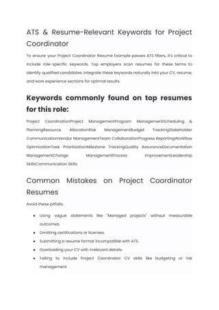 Project Coordinator Resume Examples & Writing Guide for 2025 | PDF
