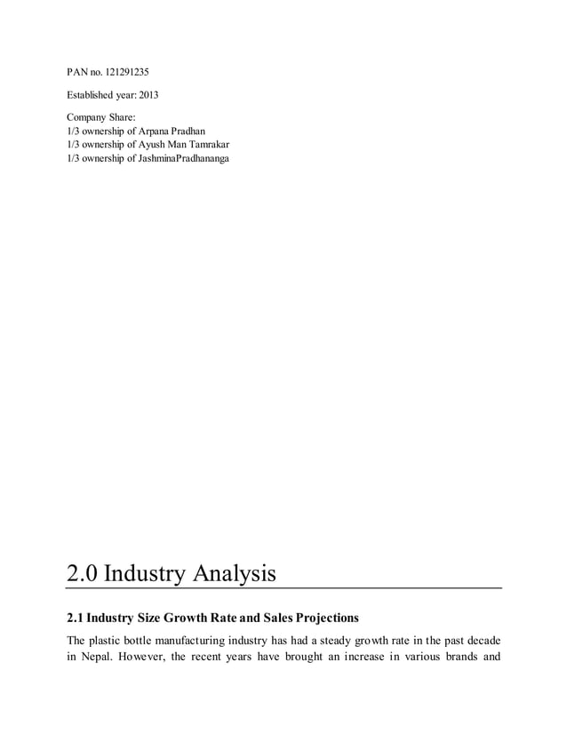 Plastic Manufacturing Company Business Plan