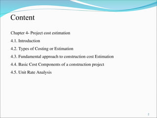 projects of civil works Cost Estimation.ppt