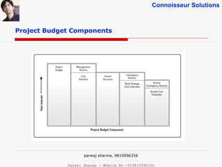 Connoisseur Solutions
Project Budget Components
pankaj sharma, 9810996356
Pankaj Sharma - Mobile No -919810996356
 