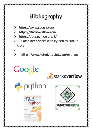 Computer Science Investigatory Project Class XII CBSE(Latest Syllabus ...