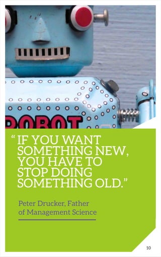 “	IF YOU WANT
	 SOMETHING NEW,
	 YOU HAVE TO
	 STOP DOING
	 SOMETHING OLD.”
		 Peter Drucker, Father
		 of Management Science
10
 