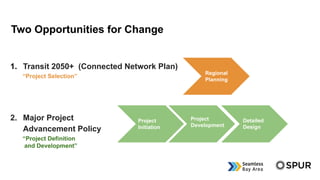 Two Opportunities for Change
1. Transit 2050+ (Connected Network Plan)
“Project Selection”
2. Major Project
Advancement Po...