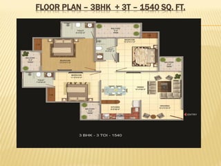 FLOOR PLAN – 3BHK + 3T – 1540 SQ. FT.

 