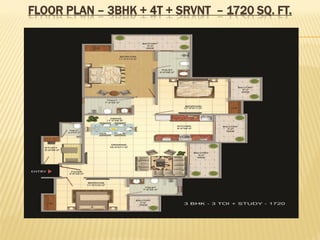 FLOOR PLAN – 3BHK + 4T + SRVNT – 1720 SQ. FT.

 