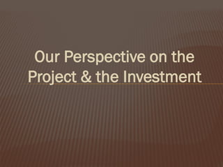 Our Perspective on the
Project & the Investment

 