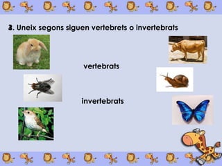3. Uneix segons siguen vertebrets o invertebrats




                     vertebrats



                    invertebrats
 